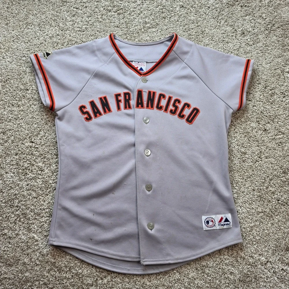 VINTAGE San Francisco Giants Baseball Jersey Kids Small Gray MLB Majestic Boys